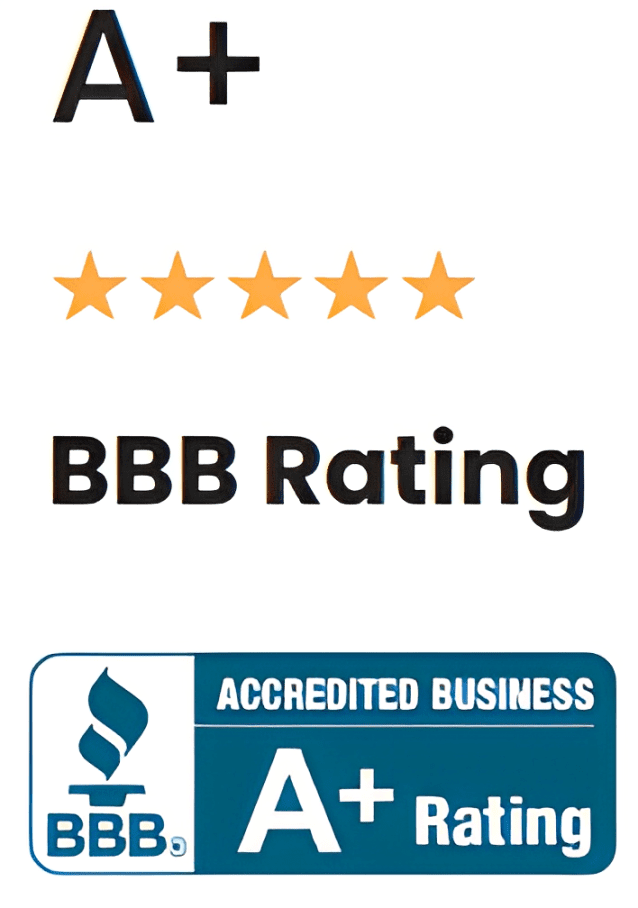 Five-star BBB rating with accredited business seal.