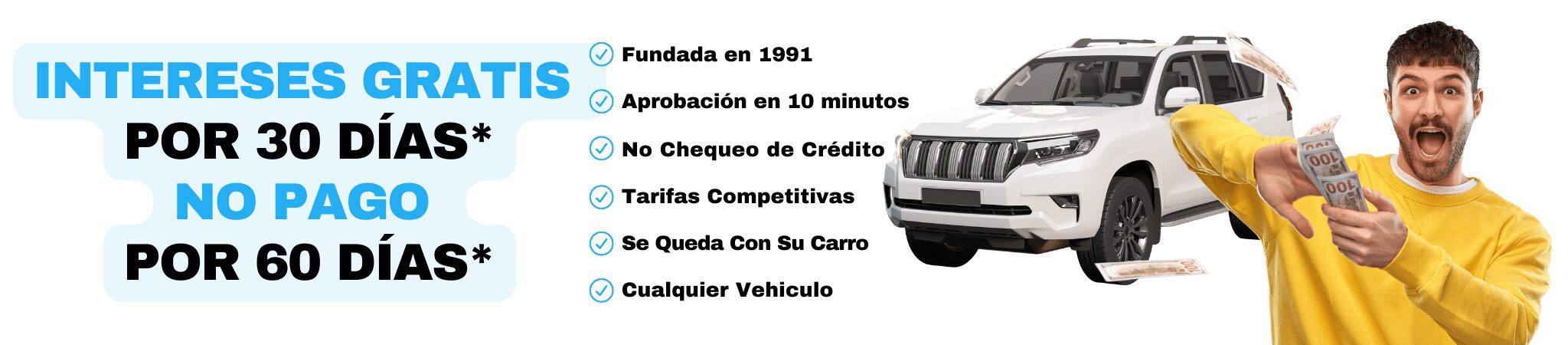 Advertisement highlighting fast car financing with no credit check and competitive rates.